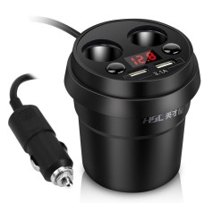HSC YC-33 Car Cup Charger 3.1A Dual USB Ports Car 12V-24V Double Switch Charger with 2-Socket Cigarette and Voltage Monitoring(Black)