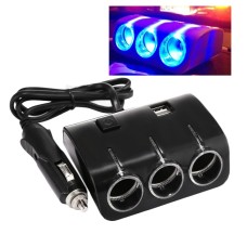 Olesson Plastic Shell 120W 3 Sockets Car Cigarette Lighter Car Charger with Dual USB Ports And a Control Switch(Black)
