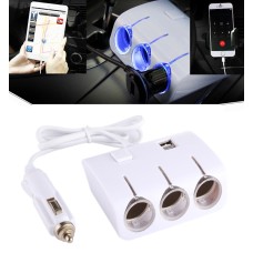 Olesson Plastic Shell 120W 3 Sockets Car Cigarette Lighter Car Charger with Dual USB Ports And a Control Switch(White)