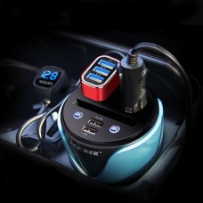 HSC YC-19D CAR CUP Зарядное устройство 2.1A/1A Двойное USB-порты CAR 12V-24V Зарядное устройство с 2 сокетами сигареты, кард-гнездо и светодиодного дисплея (синий)