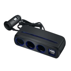 SHUNWEI SD-1938 120W 3A Car 3 in 1 Dual USB Charger Cigarette Lighter with Atmosphere Light (Black)
