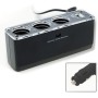 3 Triple Socket 12V/24V Car Sigarette Ligher USB Power (Black)