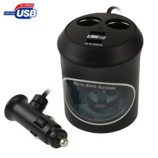 In Car Cup Holder Power + 2x USB Charger for GPS / Mobile Phone / PDA(Black)