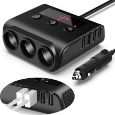 TR12 3 in 1 100W 4USB Car Cigarette Lighter with Switch Voltage Display