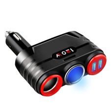 Car 1 In 2 Cigarette Lighter Car Multi-Function Mobile Phone Charger USB 12/24V Universal Fast Charge(Black Red)