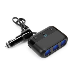 C51 3 In 1 Voltage Digital Display Car Cigarette Lighter(Black)