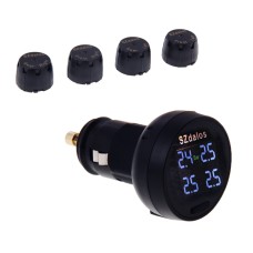 SZdalos DLS-400 Cigarette Plug LCD Display Car Tire Pressure Monitoring System with USB Charger Port & 4 External Sensors