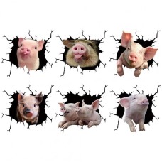 6 in 1 Creative Broken 3D Pig Car Stickers