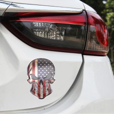 Universal Car USA Flag Skull Shape Metal Decorative Sticker