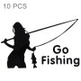 10 PCS Beauty Go Fishing Styling Reflective Car Sticker, Size: 14cm x 8.5cm(Black)