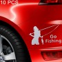 10 PCS Beauty Go Fishing Styling Reflective Car Sticker, Size: 14cm x 8.5cm(Silver)