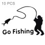 10 ПК Go Go Рыбалка Стильбальная наклейка с отражающей автомобилем, размер: 14 см х 9,5 см (черный)