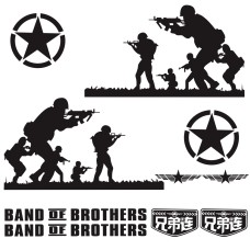 2 PCS/Set D-135 Band of Brothers Pattern Car Modified Decorative Sticker(Black)