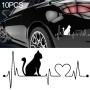 10 PCS Cat Heartbeat Lifeline Shape Vinyl Decal Creative Car Stickers Car Styling Truck Accessories, Size: 26.5x12cm (Black)