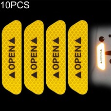 10 PCS OPEN Reflective Tape Warning Mark Bicycle Accessories Car Door Stickers(Yellow)