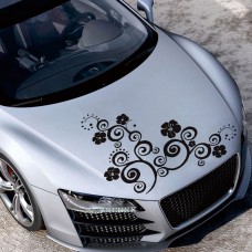 D-908 Summer Flower Totem PVC Car Hood Sticker(Black)