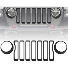 Гриль сетки автомобиля + вставка для фар. Поверните легкую обходную отделку для Jeep Wrangler JL 2018-2019 (черный)