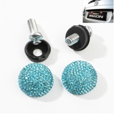 Car License Plate Modification Screw Cap Diamond-encrusted Solid Seal Anti-theft Screws(Lake Blue)