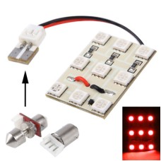 Red 9 LED Car Interior Lamp with T10 Dome + BA9S Festoon Adapter