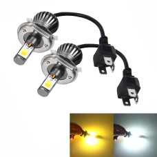 2 PCS H4 6W 400LM Car LED Three-side COB Chips Bulb Fog Light Lamp Replacement, (White Light+Yellow Light)