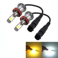 2 PCS H11 6W 400LM Car LED Three-side COB Chips Bulb Fog Light Lamp Replacement, (White Light+Yellow Light)