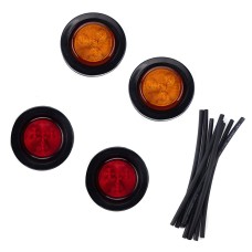 4 PCS Truck Trailer Red & Amber LED 2.5 inch Round Side Marker Clearance Tail Light Kits with Heat Shrink Tube