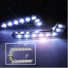 Universal White 8 LED Daytime Running Light for Car (Silver)