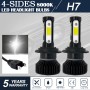 V4 H7 2 PCS DC9-36V 22W 2500LM 6000K White Light IP68 Car LED Headlight Lamps(Black)