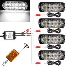 DC12V-24V / 18W 4 in 1 Front Grille Emergency Strobe Flash Warning Light Pickup 12LEDs Side Light Wireless Control 16 Modes (White Light)