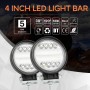 2 PCS 4 inch 15W Spot / Flood Light White Light Round-Shaped Waterproof Car SUV Work Lights Spotlight LED Bulbs, DC 9-30V