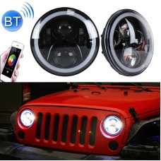 2 PCS 7 inch DC12V 6000K-6500K 50W Car LED Headlight Cree Lamp Beads for Jeep Wrangler / Harley, Support APP + Bluetooth Control(Black)