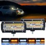 7 inch 15W 3 Row Car LED Strip Light Working Refit Off-road Vehicle Lamp Roof Strip Light with Yellow White Flash