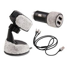 3 in 1 Diamond Car Phone Holder Bracket + Charging Cable + Charger  with Safety Hammer