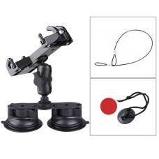 Dual Suction Cup Mount Phone Holder with Tripod Adapter & Steel Tether & Safety Buckle(Black)