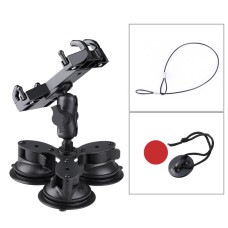 Triangle Suction Cup Mount Phone Holder with Tripod Adapter & Steel Tether & Safety Buckle (Black)