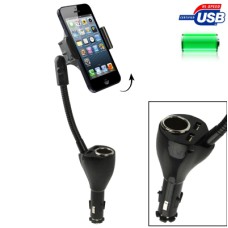 Universal Car Holder with Dual USB Charger & Cigarette Lighter Socket, Width: 58-85mm, For iPhone, Galaxy, Huawei, Xiaomi, LG, HTC and Other Smart Phones(Black)