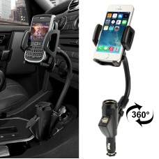 Universal 360 Degree Rotatable Car Charger Holder with Dual USB Ports, Width: 35-85mm, For iPhone, Galaxy, Huawei, Xiaomi, LG, HTC and Other Smart Phones(Black)