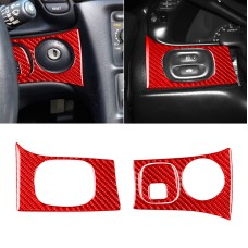 3 in 1 Carbon Fiber Car Headlight Key Panel Sticker for Chevrolet Corvette C5 1998-2004, Left Drive(Red)