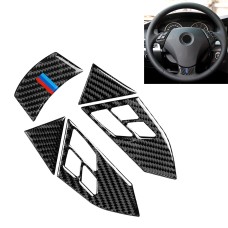 5 in 1 Car Carbon Fiber Tricolor Steering Wheel Button Decorative Sticker for BMW 5 Series E60 2004-2010, Left and Right Drive Universal