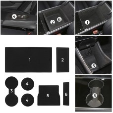 7 in 1 Car Water Cup Gate Slot Mats Silicon Anti-Slip Interior Door Pad for Tesla Model 3 (Black)