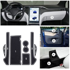 7 in 1 Car Water Cup Gate Slot Mats Silicon Anti-Slip Interior Door Pad for Tesla Model X (White)