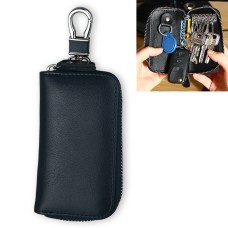 9092 Business Style Multifunctional Genuine Leather Zipper Car Key Bag(Dark Blue)