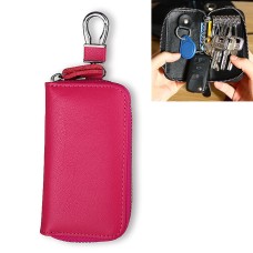9092 Business Style Multifunctional Genuine Leather Zipper Car Key Bag(Magenta)