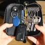 9092 Business Style Multifunctional Genuine Leather Zipper Car Key Bag(Magenta)