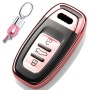 TPU One-piece Electroplating Full Coverage Car Key Case with Key Ring for Audi A4L / A6L / Q5 (Old) (Pink)