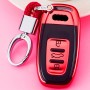 TPU One-piece Electroplating Full Coverage Car Key Case with Key Ring for Audi A4L / A6L / Q5 (Old) (Red)