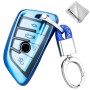 TPU One-piece Electroplating Full Coverage Car Key Case with Key Ring for BMW X5 / X6 (Blue)