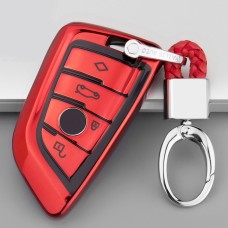 TPU One-piece Electroplating Full Coverage Car Key Case with Key Ring for BMW X5 / X6 (Red)