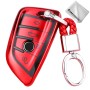 TPU One-piece Electroplating Full Coverage Car Key Case with Key Ring for BMW X5 / X6 (Red)