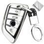 TPU One-piece Electroplating Full Coverage Car Key Case with Key Ring for BMW X5 / X6 (Silver)